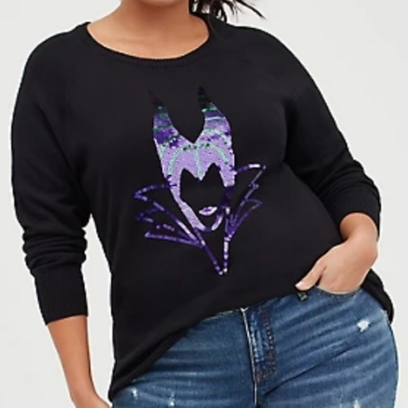 Torrid Disney Maleficent Sleeping Beauty Sequin Sweater Black 1X
